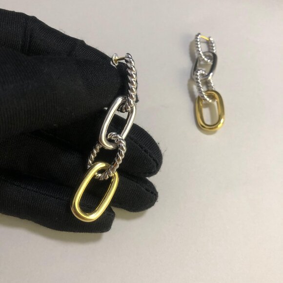 💎💎Women's DAVID YURMAN Chain Drop Earrings in Sterling Silver with 18K Gold - Picture 4 of 5